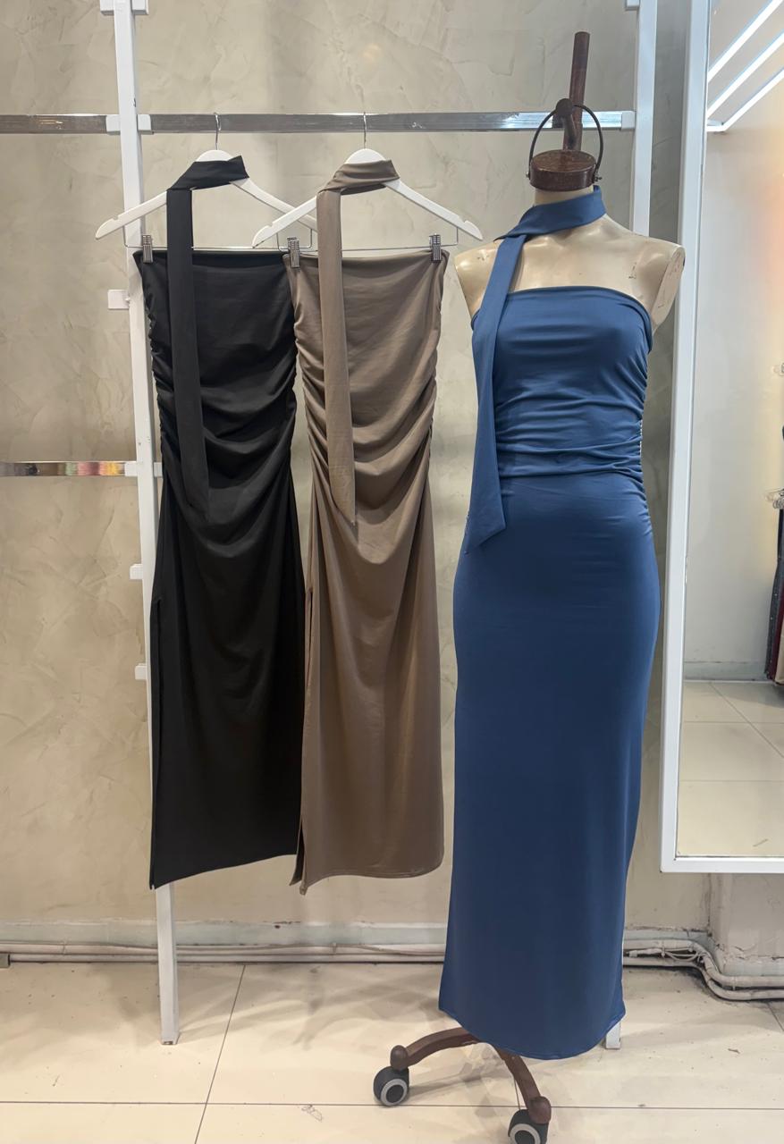 Vestido largo straples c/ lazo (Microfibra)