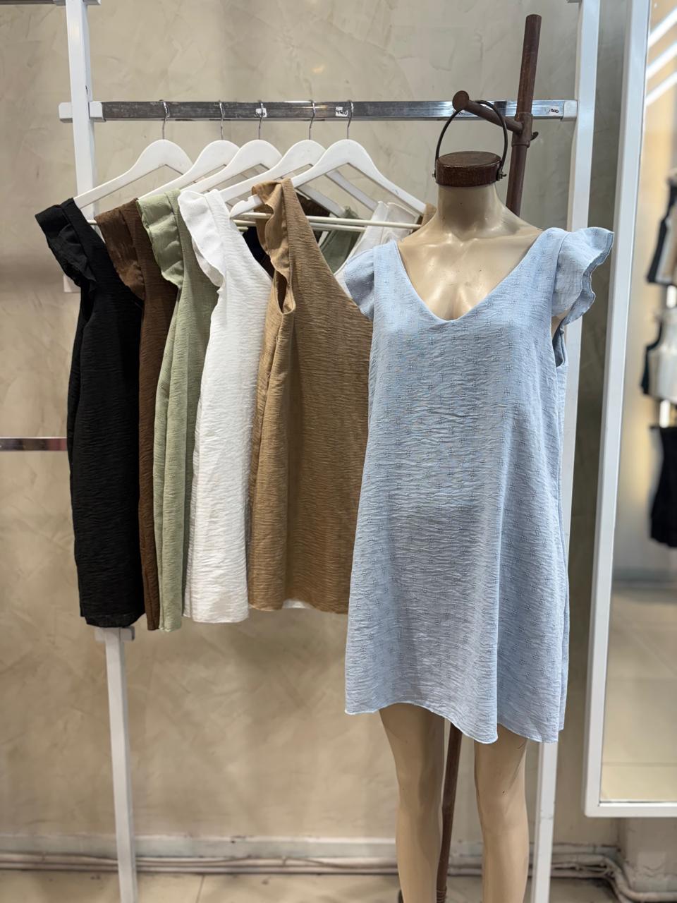 Vestido V Hombro Volado