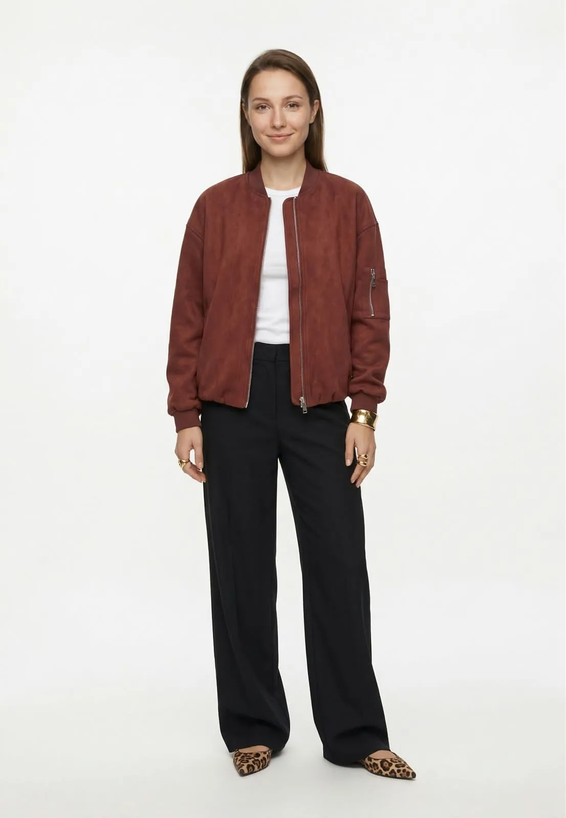 Campera bomber Hanna manga c/cierre (gamuza)