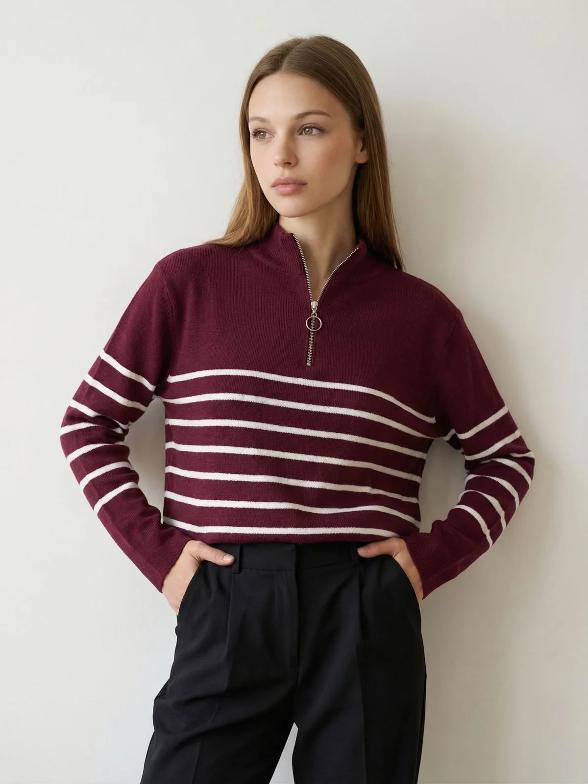 Sweater c/cierre Rayado Importado