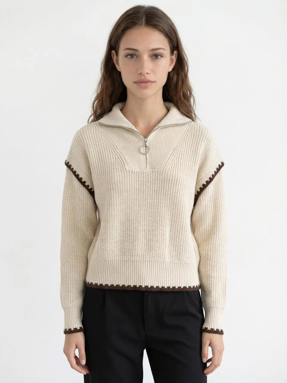 Sweater cuello alto combinado  c/cierre (importado)