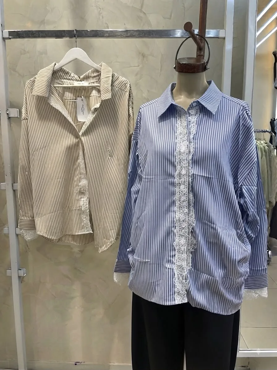 Camisa Rayada c/puntilla (importado)